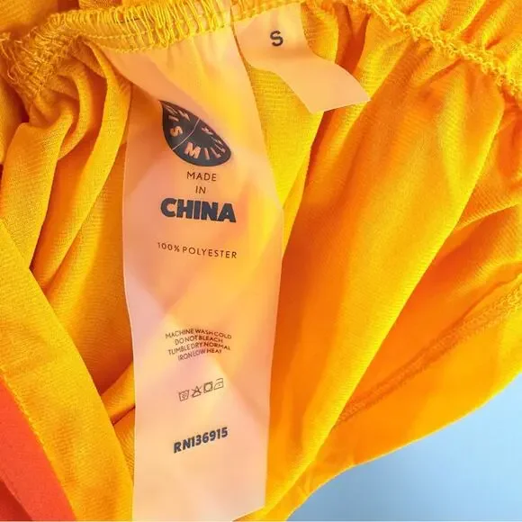 Simon Miller Mesh Jota Orange Yellow Strapless Ruched Midi Dress Size Small